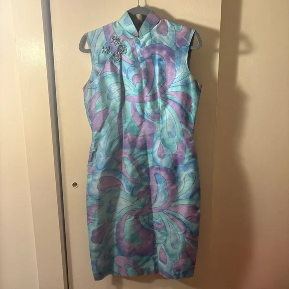 Vintage Blue and Purple Midi Dress - Picture 1 of 4